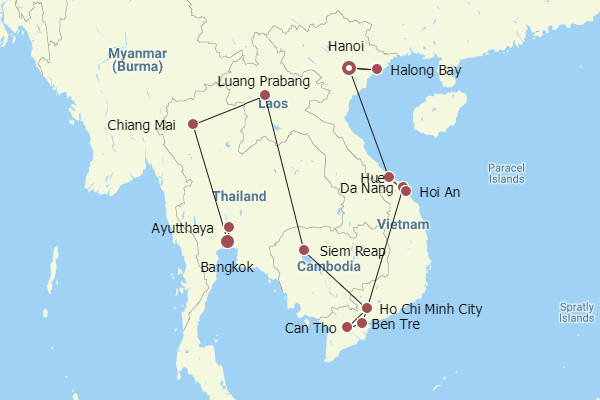 Kaart Laos Cambodja Vietnam Tour Package Vogels